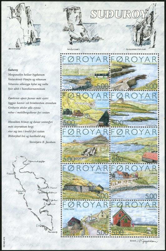 Faroe 441 aj sheet,MNH. Suthuroy Island,2004.Landscapes,Map,Cow.