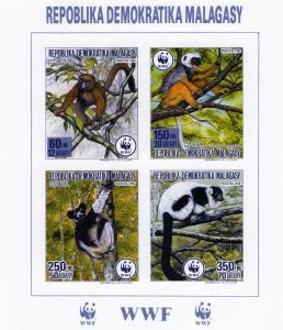 Malagasy 1998 WWF PRIMATE LEMURS s/s Imperforated Mint (NH) Scott#836/39