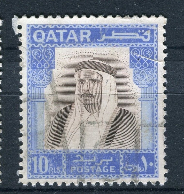 QATAR; 1968 early Sheikh Ali Al Thani issue fine used 10D. value