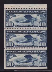 1928 Lindbergh booklet pane of 3 10c blue Sc C10a MNH CV $115 (W4