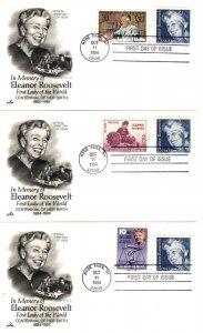 #2105 Eleanor Roosevelt Foreign Stamp combo group of6 Artcraft cachet First Day 