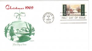 US 1384 (Me-5) 6c Christmas Scene single on FDC Artmaster Cachet Unadd ECV $7.50