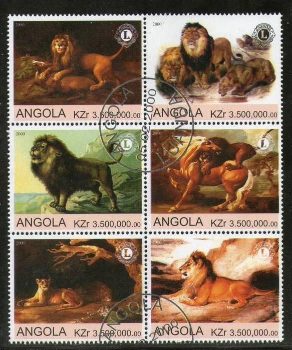 Angola 2000 African Asian Lions Wild Life Animal Fauna Setenant