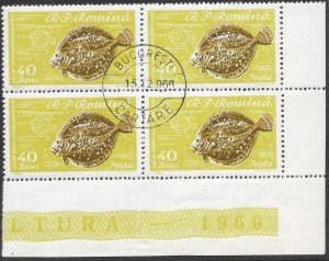 Romania #1390 used block. Fish.