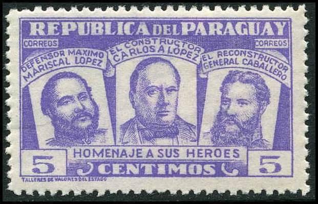 PARAGUAY 1954 5C NATIONAL HEROES MNH**