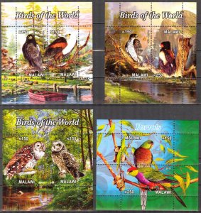 Malawi 2011 Birds Raptors Parrots 4 sheets MNH Cinderella {b21}