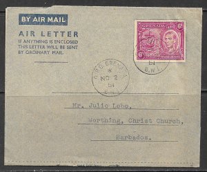 GRENADA 1949 KGVI 12c Aerogramme / Air Letter HG No. FG1 Used