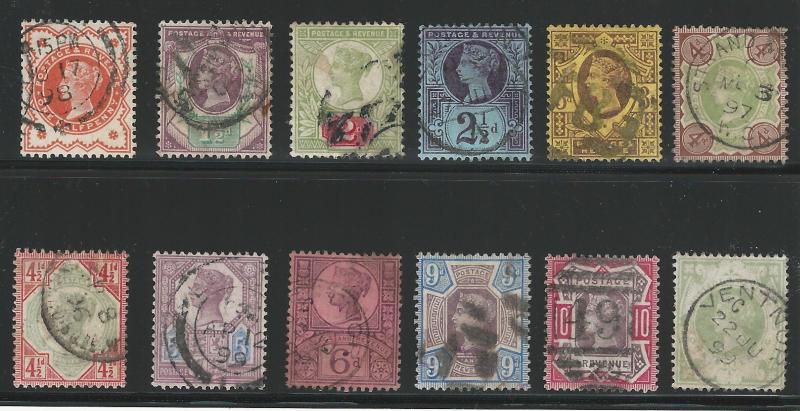 Great Britain, 1887-1892, Scott #111-122 used, Complete Set of 12,  V.F.
