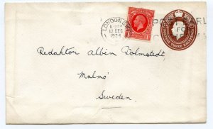 GB 1934 Postal Stationery 1 1/2d Uprated Envelope London/Sweden