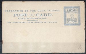 Cook Is 1892 1d blue on white postal card unused, odd minor tone spot