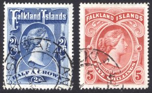 Falkland is 1898 2/6-5/- QV Wmk CC Scott 20-21 SG 41-42 VFU Cat $550