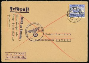 Germany WWII Feldpost Airmail Returned Cover 1942 Hochgebirgs Bataillon #23928D