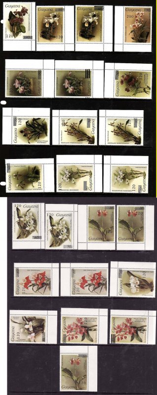 Guyana-Sc#1671-91 ex 1689- id9-unused NH set inc 1679a,81a,89a-Flowers-Orchids-