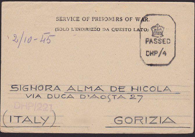 INDIA 1945 P.O.W. postcard to Italy ex Camp 26/3B Passed Censor............6467