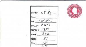 Scott# U429g  Die 141 UPSS#2277 US envelope.