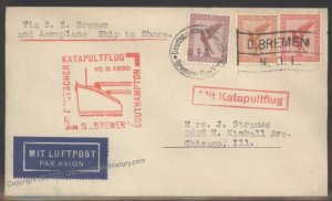Germany 1930 Bremen Schleuderflug 10.9.1930 Catapult Cover Airmail Cachet 103300