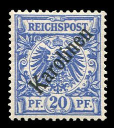 German Colonies, Caroline Islands #4a (Mi. 4I) Cat€200, 1899 20pf ultramari...