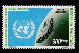 Malagasy # C136, UN Charter 30th Anniversary, Mint NH, 1/2 Cat.