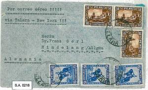 PERU - POSTAL HISTORY  -  AIRMAIL COVER to GERMANY via TALLARA1935