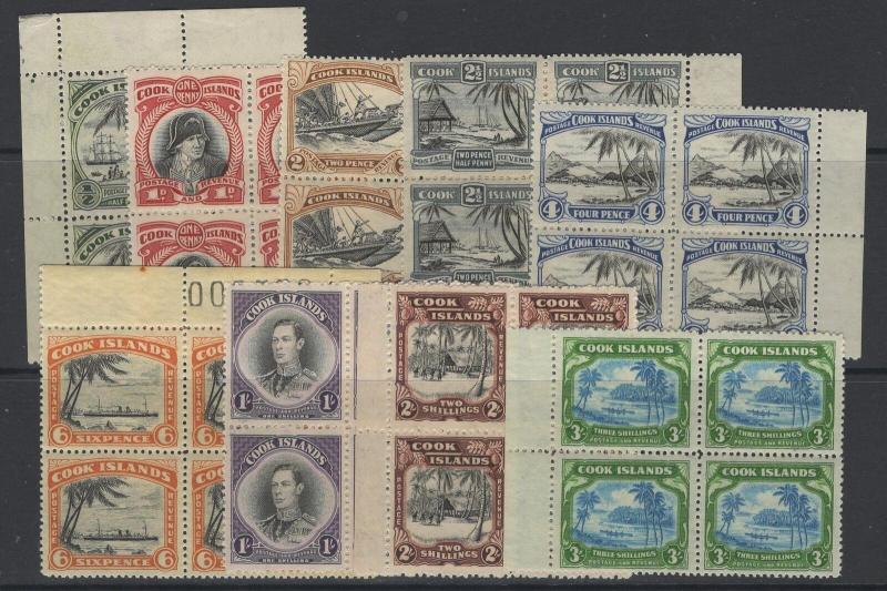 COOK ISLANDS SG137/45 1944-6 DEFINITIVE SET IN MNH BLOCKS OF 4