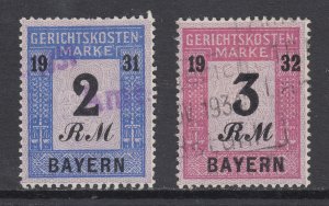 Germany, Bavaria, 1931 2RM & 1932 3RM Court Fee Fiscals, used, sound, F-VF.