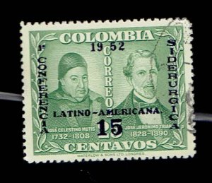 COLOMBIA SCOTT#610 1952 JOSE CELESTINO MUTIS AND JOSE JERONIMO TRIANA - USED