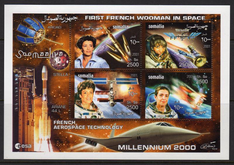 Somalia 2001  French Woman in Space/Concorde Sheetlet (4) Perforated MNH