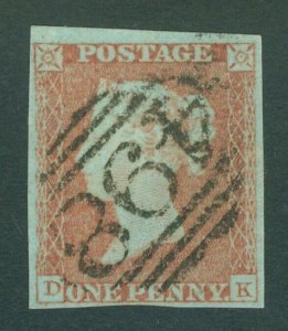 SG 8 1d red-brown plate 98 lettered DK. Very fine used 4 margin example 