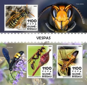 Guinea-Bissau 2021 MNH Insects Stamps Wasps Common Wasp Daubers 3v M/S