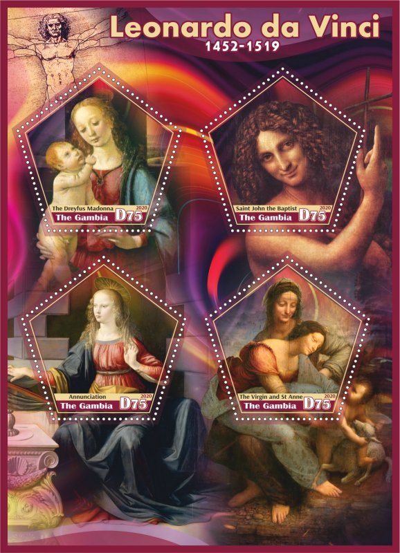 Stamps.Art. Leonardo Da Vinci 2020 year 1+1 sheets perforated Gambia