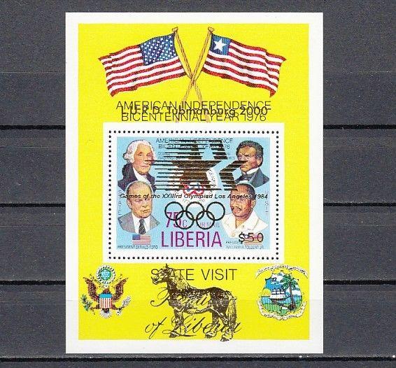 Liberia, L.U.R.D. C214 issue. Los Angeles Olympics, L.U.R.D. Gold o/p s/sheet. ^