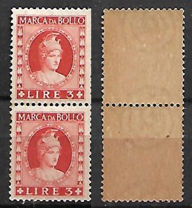 ITALY REVENUE TAX FISCAL STAMPS,  c.1935,  PAIR,  MNH