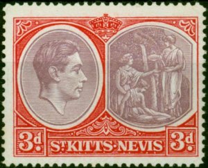 St Kitts Nevis 1946 3d Purple & Bright Scarlet SG73d P.14 Ordin Fine LMM