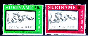 SURINAM #458-459  1976  AMERICAN BICENTENNIAL  MINT  VF LH  O.G