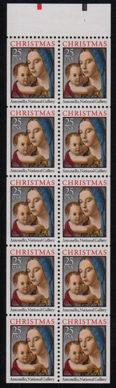 1990 Christmas Madonna Sc 2514b never folded pane plate no. 1 CV $13