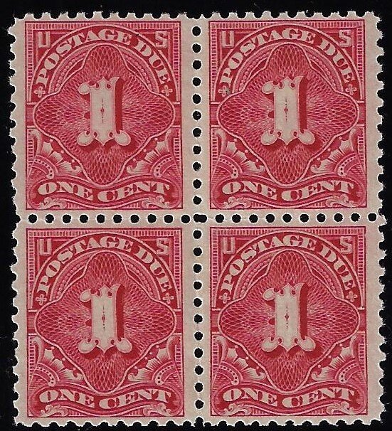 Scott #J52 - $360.00 – VF/XF-OG-LH – Outstanding block of 4. Deep rich color