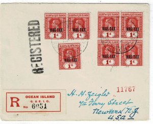 Gilbert & Ellice Islands 1919 Ocean Island cancel on registered cover to U.S.