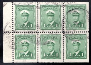 249b, Canada, booklet pane, 6x1c, green, MNH, VF, KGVI WAR Issue, Postage Stamp