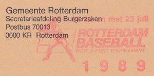Meter cover Netherlands 1989 Rotterdam Baseball World Port Tournament 1989