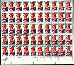 W.C. Fields Sheet of Fifty 15 Cent Postage Stamps Scott 1803