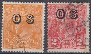 Australia #O6, O8 F-VF Used CV $12.50 (A9798)