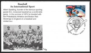 UNITED STATES FDC 29¢ Olympic Baseball 1992 LEB