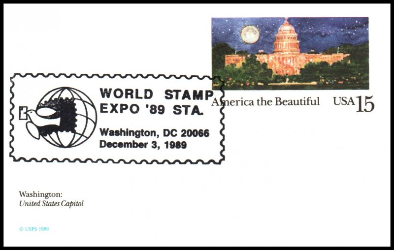 US World Stamp Expo 1989 Cancel Postcard Cover