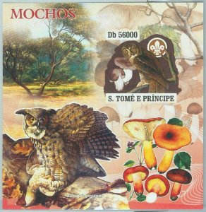 M1575 - S TOME & PRINCIPE, ERROR, IMPERF SHEET: Mushrooms, Owls, Boy Scouts