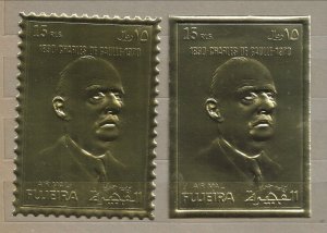 FUJEIRA MI BL 45A-B NH PERF&IMPERF GOLD SOUVENIR SHEETS-1971 - Charles de Gaulle