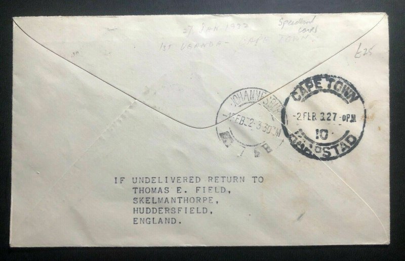 1932 Kampala Uganda First Flight Airmail Cover FFC To Cape Town South Africa