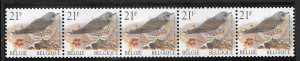 Belgium # 1715 21f Bird strip of 5  (U) CV $7.00