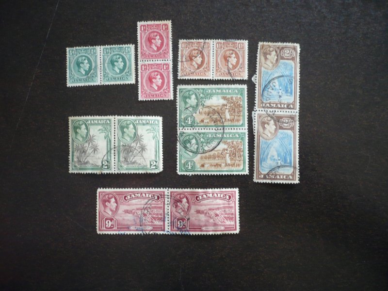 Stamps - Jamaica - Scott#116-119,122,124,126 -Used Part Set of 7 Stamps in Pairs