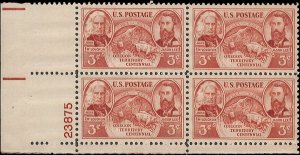 Scott # 964 1948 3c brn red  Wagon  on Oregon
Trail  Plate Block - Lower Left...