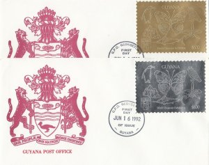 Guyana - Jun 16, 1992 Set of 2 Foil Stamp Covers - Butterflies